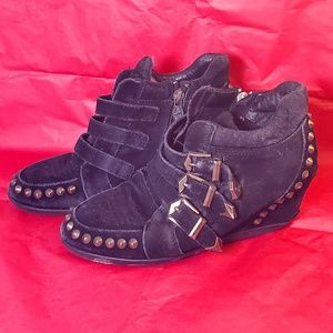 ASH Limited Edition Suede Studded Wedge Sneakers